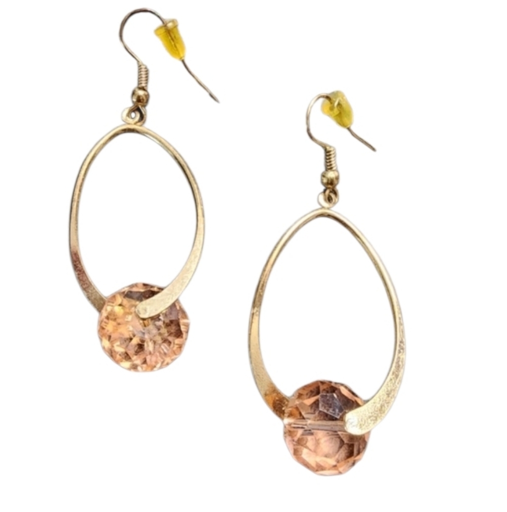 Goldtone and Orange Hoop Earrings with Faceted Crystals
